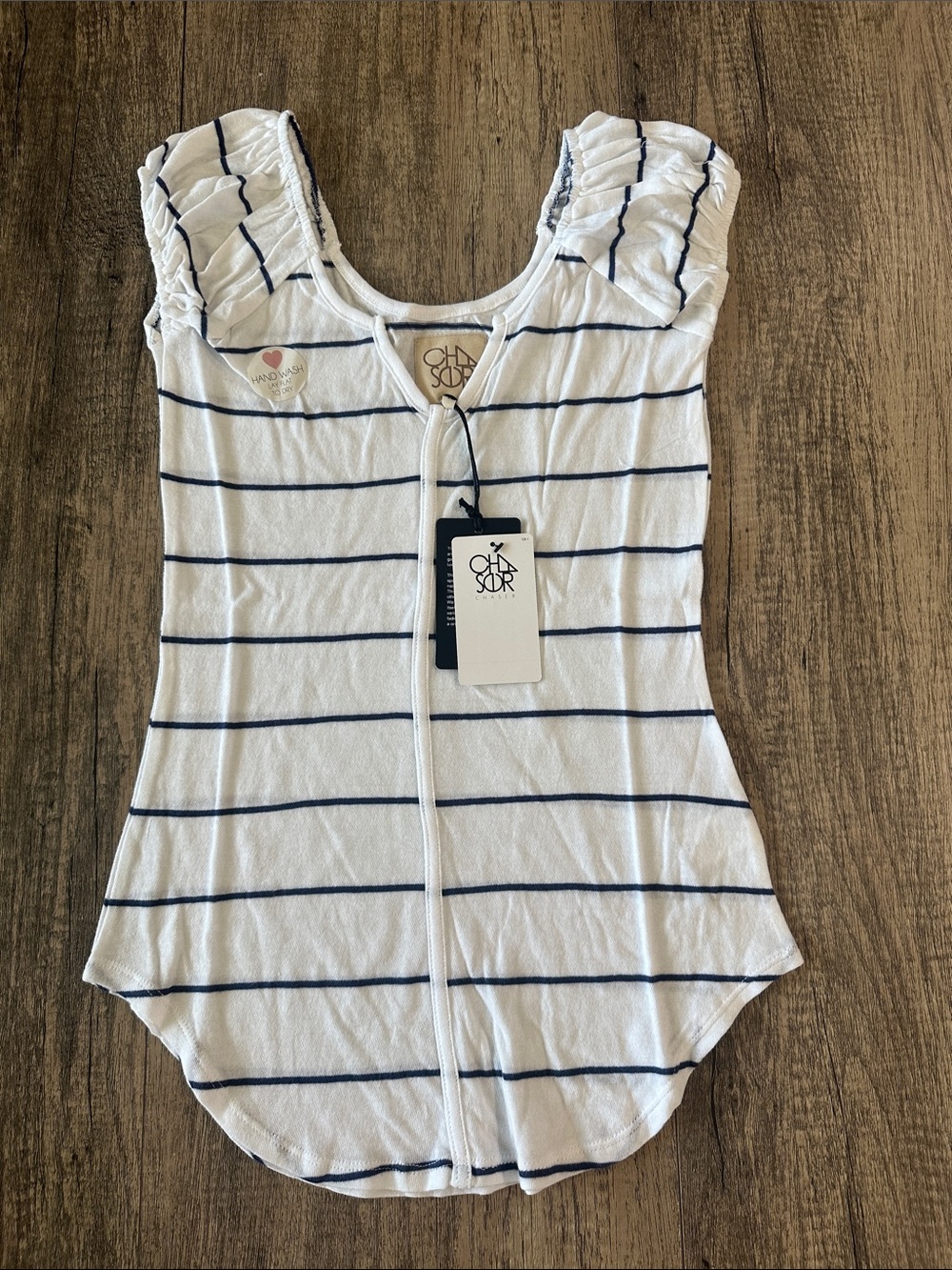 Chaser White Tank Top with Navy Stripes and Zip Front